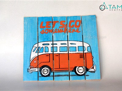 Tranh gỗ Vintage hình xe Bus
