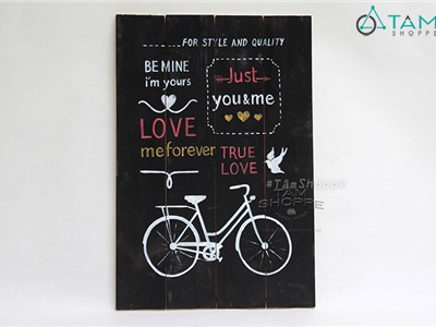Tranh gỗ vẽ tay Vintage Bicycle LOVE Số 6