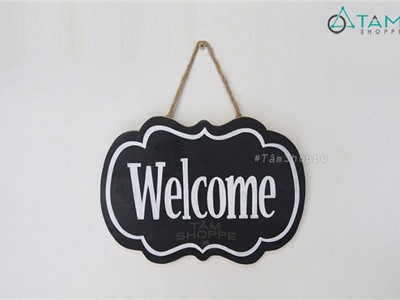 Bảng welcome gỗ 1 mặt nền đen chữ trắng