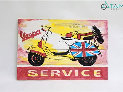 Tranh gỗ vẽ tay Vintage Vespa nằm ngang Số 5