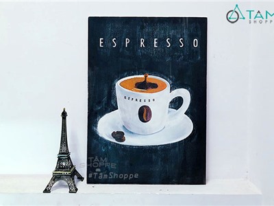 Tranh gỗ vẽ tay theo yêu cầu EXPRESSO 60x40cm