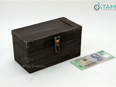 Hộp gỗ Vintage đựng tiền tiết kiệm tặng kèm ổ khóa số 15
