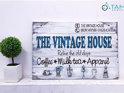 Bảng hiệu gỗ phong cách biển THE VINTAGE HOUSE