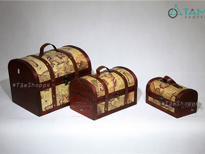 Rương kho báu bản đồ Vintage tặng kèm ổ khóa