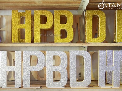 Bộ chữ gỗ HPBD phủ kim tuyến cao 15cm