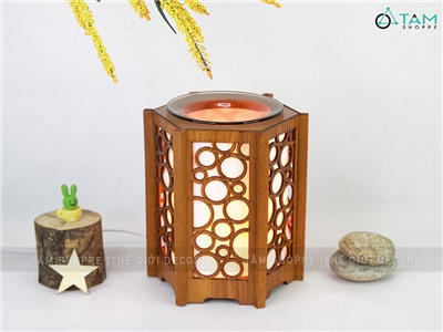 Đèn xông tinh dầu gỗ bong bóng tròn [Tặng bóng đèn] DXTDD-M0285