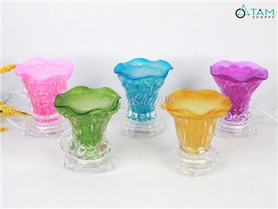 Đèn xông tinh dầu thuỷ tinh ngẫu nhiên kiểu [Tặng bóng đèn] DXTDD-TT-LXK