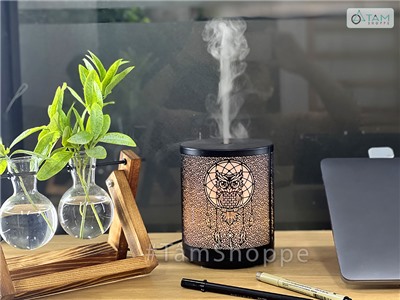 Máy khuếch tán tinh dầu trụ thẳng cú mèo vỏ kim loại phun khói MKTTD-23