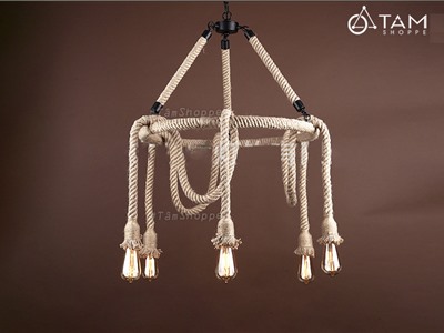 Đèn thả trần dây thừng khung nón treo thòng 6 dây FE-ĐTTDT-02