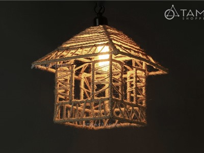 Đèn thả trần dây thừng khung sắt ngôi nhà FE-ĐTTDT-07
