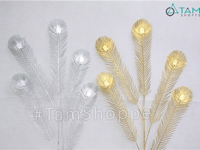 Cành lá lông công giả ánh kim CHG-118