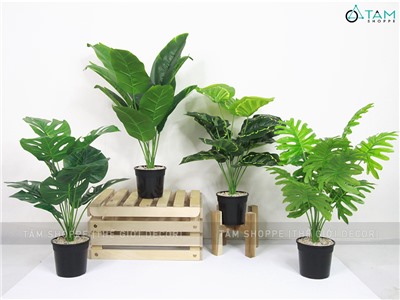 Chậu cây giả 12 lá nhiệt đới Tropical cao 50-60cm F-CGNT-14
