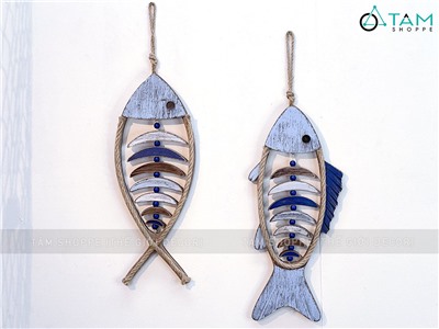 Dây treo cá gỗ xương lớn viền dây thừng [Cỡ lớn - 2 kiểu] DTR-BIEN-15