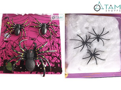 Set 06 con nhện giả trang trí +20gr tơ nhện trắng
