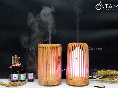 Máy khuếch tán tinh dầu trụ đứng giả gỗ phun khói siêu âm [Tặng tinh dầu] MKTTD-17