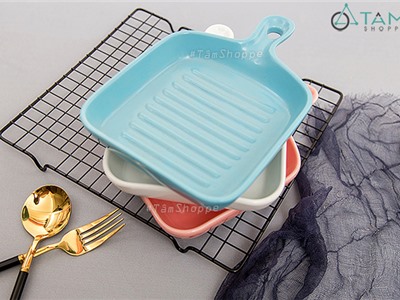 Chảo gốm sứ cao cấp vuông có tay cầm trơn màu Nordic Style