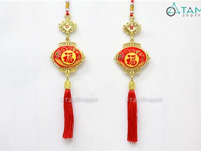 Dây túi thơm nhung đỏ ép nhựa chữ Phúc cát tường D37cm T-DTTHOM-01