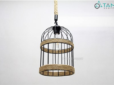 Đèn thả trần dây thừng lồng chim sắt FE-ĐTTDT-10