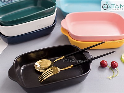 Chảo gốm sứ cao cấp chữ nhật 2 quai hông trơn màu Nordic Style