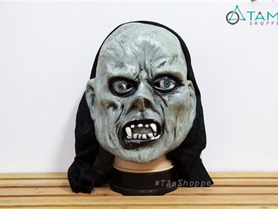 Mặt nạ quỷ mặt xám răng nanh bằng cao su HLW-MN-72