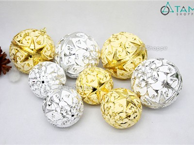 Trái châu Noel vân nổi sao 6 cạnh cùng size cùng màu X-TRCH-06