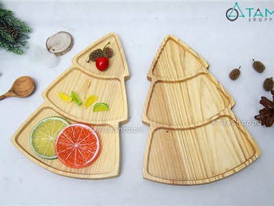 Khay gỗ hình cây thông Noel chia 03 ngăn W-KHAY-30