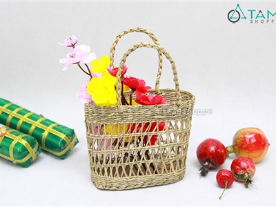 Giỏ cói quai xách đi chợ cỡ nhỏ C22cm T-MTRN-07