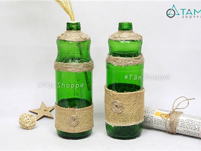 Chai thủy tinh quấn dây thừng Fruit Xanh lá G-CTT-04
