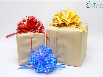 Nơ rút hoa tú cầu cao cấp gắn hộp quà bản 5cm PK-NƠ-01