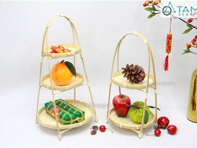 Kệ mẹt tre nhiều tầng đựng trái cây quai xách T-MTRN-08