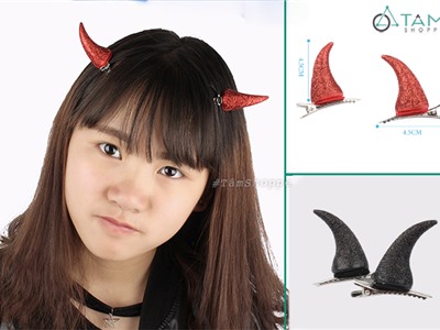 Set 02 kẹp tóc sừng quỷ kim tuyến HLW-KT-02