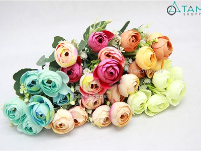 Cành hoa hồng lụa cánh cúp giả Vintage D30cm F-CHG-110