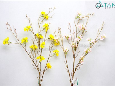 Cành hoa mai hoa đào Tết giả cao cấp có độ rung rinh D95cm F-CHG-111
