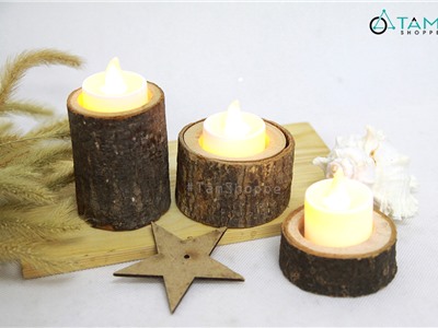 Bộ 3 chân nến thân cây tự nhiên 2-4-7cm CHN-27