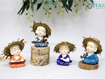 Bộ 04 tượng chú tiểu đội nón cói Cầm – Kì – Thi – Họa