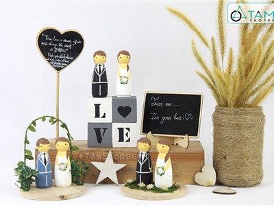 Bộ búp bê gỗ tiểu cảnh trang trí cưới TTC-20
