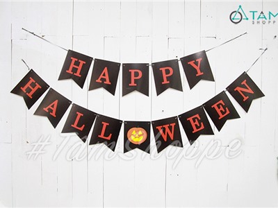 Dây chữ Happy Halloween bằng giấy tông Đen Cam HLW-CHU-04