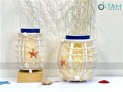 Đèn bão Led quả trám trắng chủ đề biển [Tặng pin - Led vàng ấm] DENBAO-02