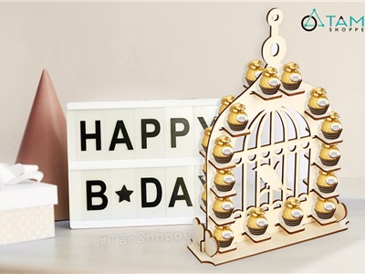Kệ bánh chocolate lồng chim gỗ trang trí cưới TTC-22