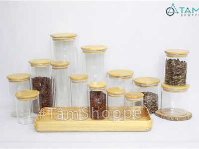 Hủ thủy tinh nắp gỗ đựng gia vị cao cấp ĐK 6,5cm GV-02