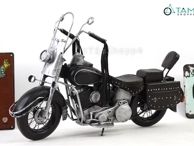 Mô hình xe motor Vintage bạc dây da MHX-7122F-05