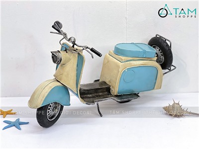Mô hình xe Vespa sắt xanh trắng retro phong cách biển [Giả cổ - Dài 41cm] MHX-VESPA-03