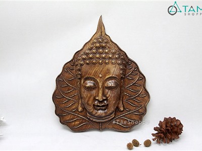 Tranh gỗ đầu phật lá bồ đề chạm nổi 3D W-TRANH-16-2