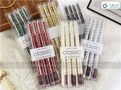 Hộp 4 cây nến taper xoắn màu nhủ sang trọng [Cao 25cm - cháy 4h] NEN-TAPER-01