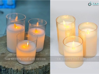 Ly nến trụ điện tử sáp thật ngọn lửa lắc nhiều cỡ NEN-DT-03
