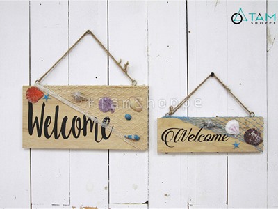 Bảng gỗ treo cửa Welcome phong cách biển BTC-09