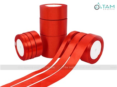 Ruy băng vải đỏ lụa satin cuộn 22m nhiều cỡ RUYBANG-13