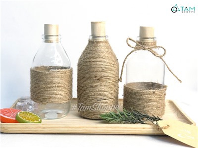 Chai thủy tinh quấn dây thừng dáng bom nút bần 300ml [3 kiểu chọn - Kèm nút] CHAILO-HM-01