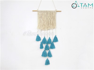 Macrame treo tường 10 tua rua xanh biển phối trắng (tặng đinh tường) MACRAME-02