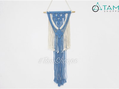 Macrame treo tường 7 lá xanh biển phối trắng (tặng đinh tường) MACRAME-01